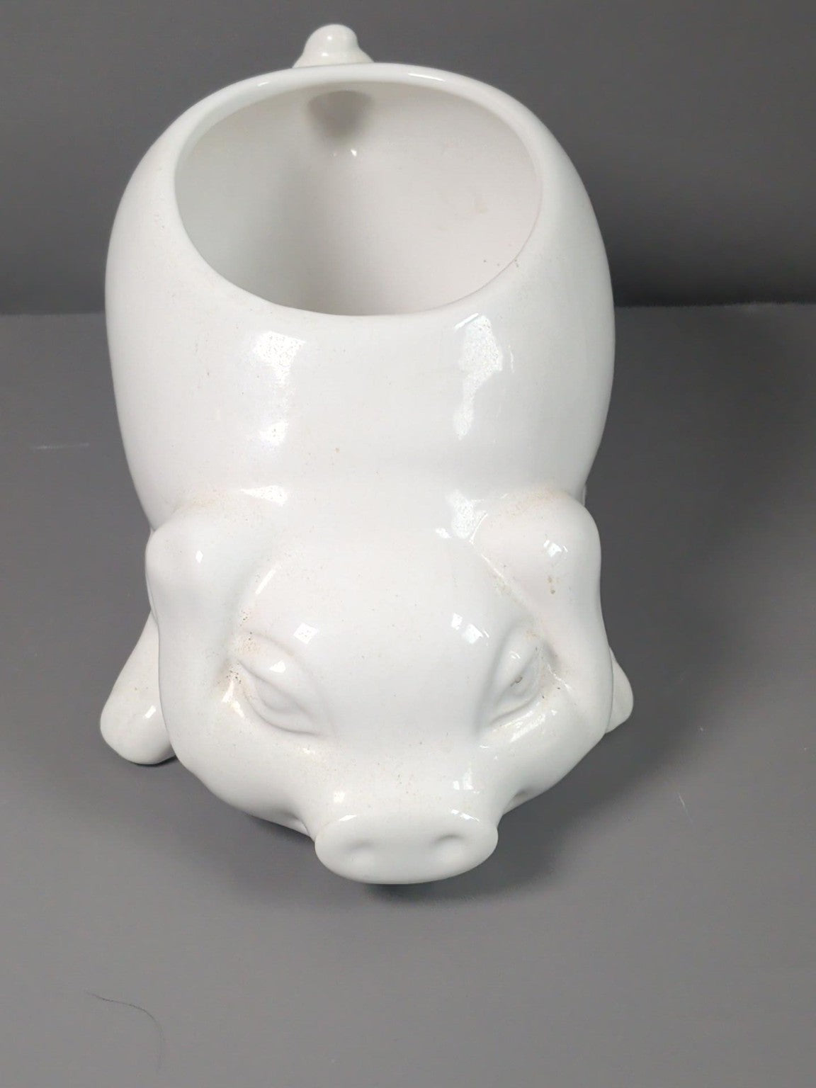 White ceramic pig planter front view