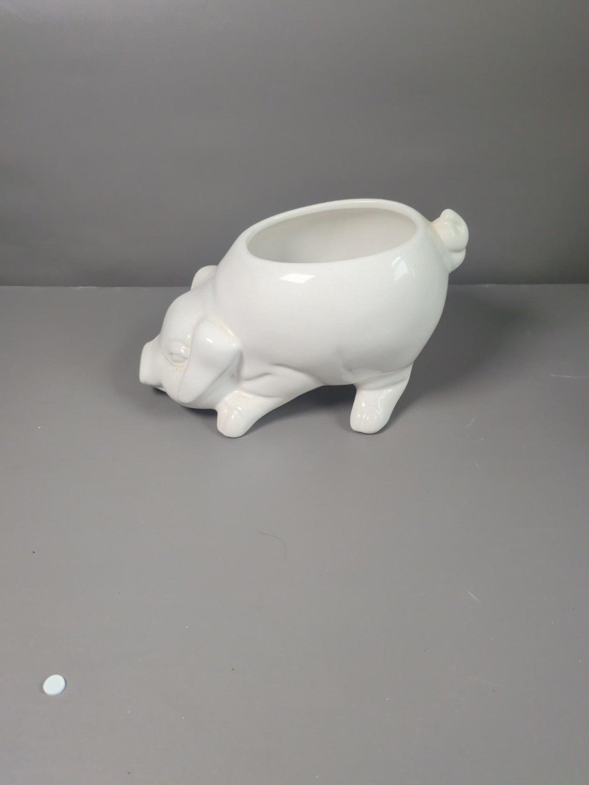 White ceramic pig planter opposite side