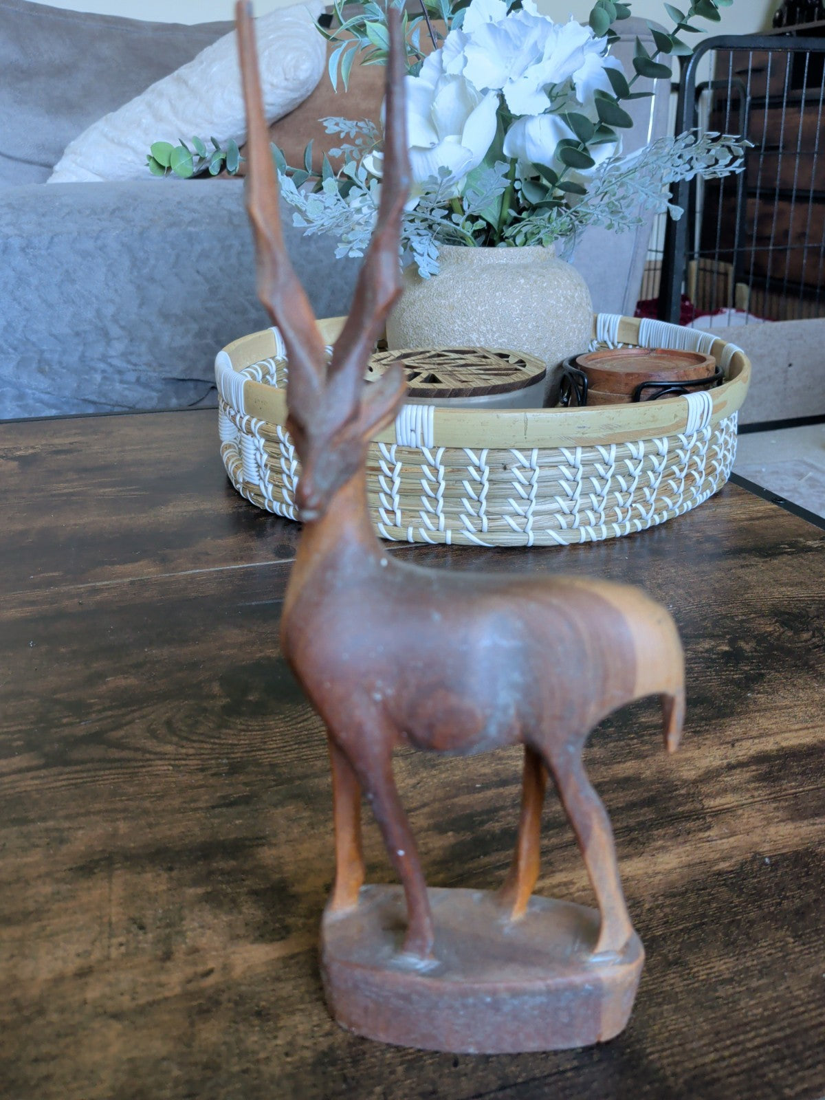 Vintage hand carved wooden antelope figurine